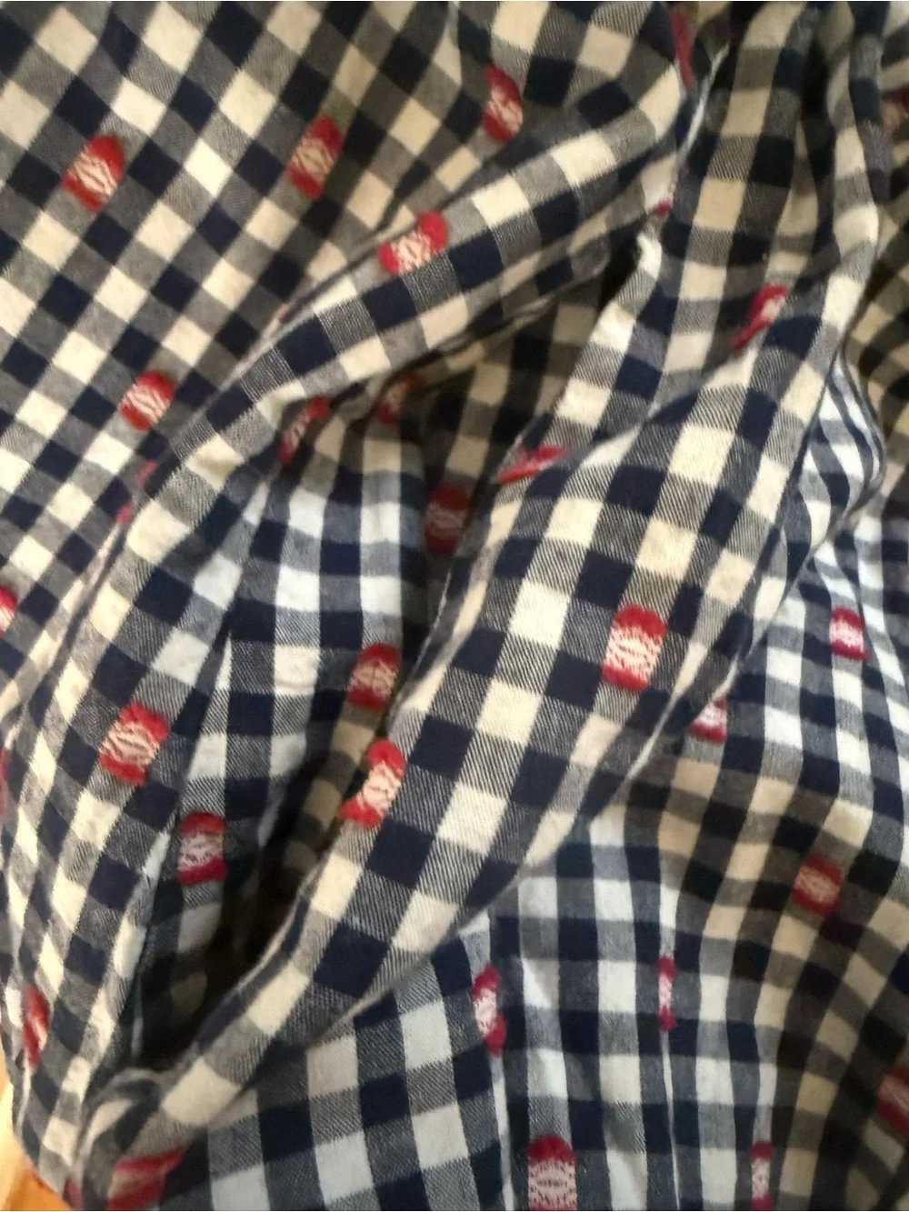 Maeve navy gingham skirt with red accents. Size M